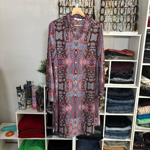 FOXCROFT scarf print shirt dress womens 10 medium  Multicolor Patterned tunic - Picture 9 of 9